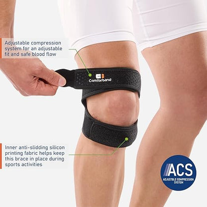 Dual Knee Strap Patella Brace for Knee Pain Relief, Runner’s Knee, Jumper’s Knee, Gym Exercise, Patellar Tendonitis, Osgood-Schlatter (Black, S/M)