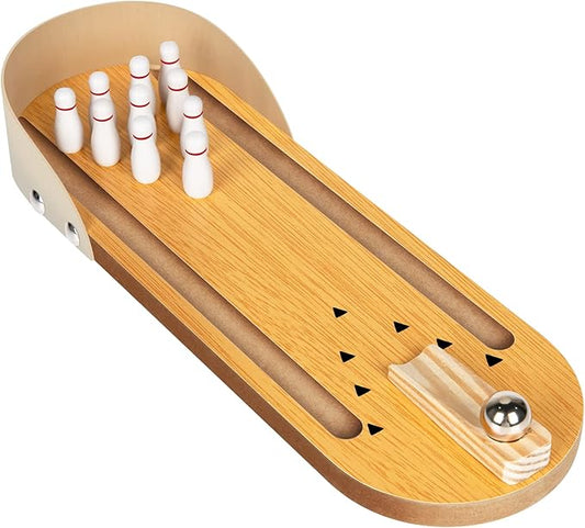 Mini Bowling Game Set, Funny White Elephant Gifts for Kids & Adults, Desk Games Stress Relievers for Adults, Kids Bowling Set for Educational Early Development, Wooden Casual Mini Bowling Ball