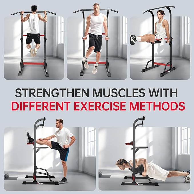 PASYOU Power Tower Pull Up Dip Station Adjustable Height Pull Up Bar Station Multifunctional Pull Up Bar Free Standing for Home Gym Strength Training Fitness Workout Equipment