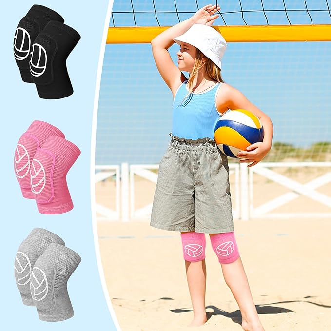 Leyndo 3 Pairs Volleyball Knee Pads for Kids Soft Breathable Non Slip Dance Knee Pads Collision Avoidance Knee Brace for Youth Girls Boys Dance Yoga Running Workout