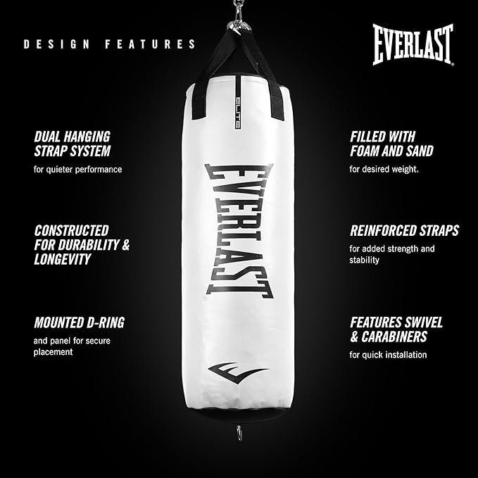 Everlast Elite 2 & Prime Punching Bag – Durable PVC Boxing Bag & Equipment for MMA, Kickboxing, Muay Thai, Home Gym Training