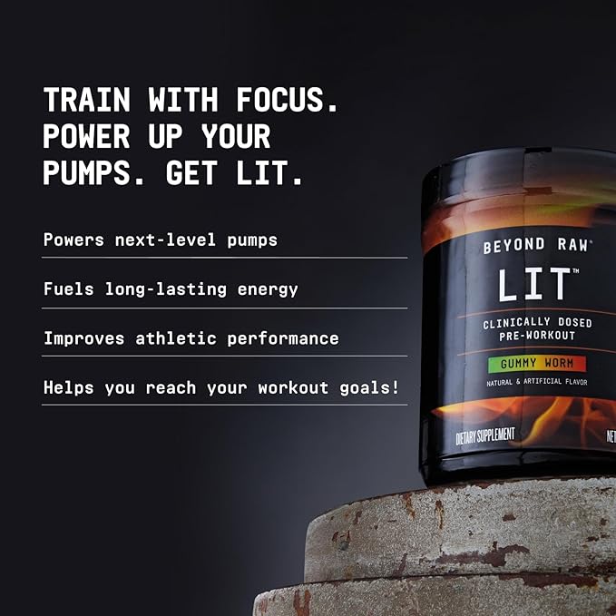Beyond Raw LIT PreWorkout Powder Supplement For Men and Women, Energy, Focus, Endurance, Pumps, Nitric Oxide Boost, 250mg Caffeine, Creatine, Beta Alanine, Jolly Rancher Watermelon, 30 Servings