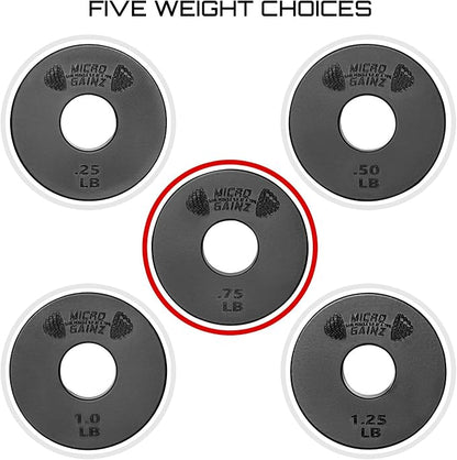 Micro Gainz Standard 1-Inch Center Hole Weight Plates, Set of 2 Black Fractional Plates Choose Set (.25LB-1.25LB), Designed for Standard 1-inch Barbells & Dumbbells, Made In USA