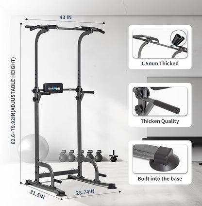 BARWING Pull Up Bar Station, Power Tower, Dip Station with 3D Backrest, Multi-Function Strength Training Stand Rack, Adjustable Height Dip Bar for Home Gym Workout Stand Fitness Exercise Equipment