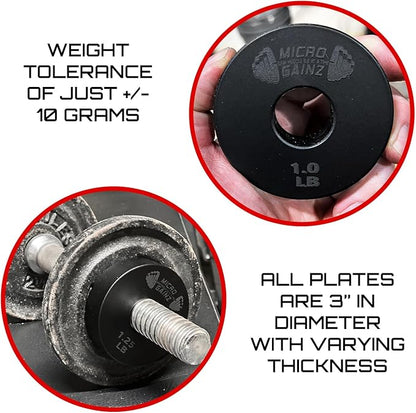 Micro Gainz Standard 1-Inch Center Hole Weight Plates, Set of 2 Black Fractional Plates Choose Set (.25LB-1.25LB), Designed for Standard 1-inch Barbells & Dumbbells, Made In USA