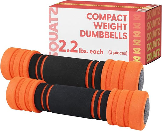 SQUATZ 2 LB Dumbbells Set of 2 - Compact Weight Dumbbells - Versatile Dumbbells for Women - Comfortable Foam Grip - 1kg Dumbbell Set