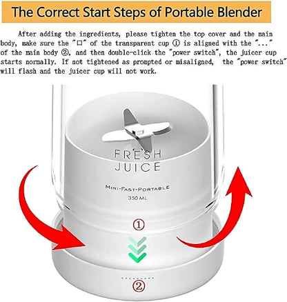 Personal Size Blender, Fresh Juice Portable Blender for Smoothies or Shakes, Personal Mixer, Portable Blender, Wireless USB Rechargeable Fruit Blender for Sports, Camping, Fitness. (White)