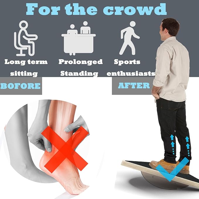 Balance Board Wobble Board Balance Boards for Adults Anti-Slip Wooden Balance Board for Physical Therapy & Core Strength, Ideal Balance Board for Standing Desk with Ankle Support