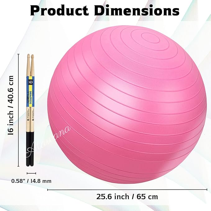 Atarvana Cardio Drumming Equipment Set, Extra Thick Yoga Ball with Pump & Cardio Drumming Sticks with Grips, Aerobic Exercise Ball Drumsticks Workout Set for Stability, Rhythm, Gymnastics