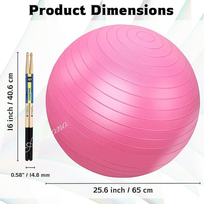 Atarvana Cardio Drumming Equipment Set, Extra Thick Yoga Ball with Pump & Cardio Drumming Sticks with Grips, Aerobic Exercise Ball Drumsticks Workout Set for Stability, Rhythm, Gymnastics