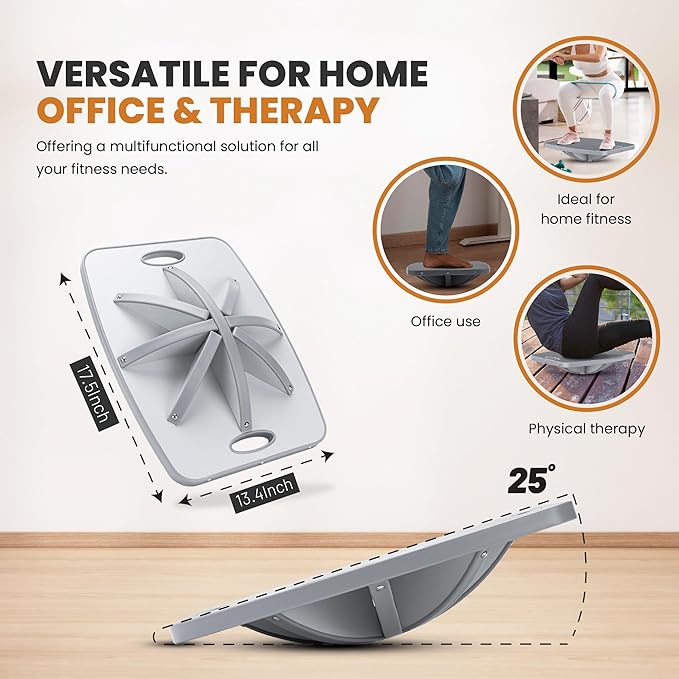 Professional Wooden Balance Board, 360 Degree Portable Wobble Board with Comfortable Surface, Standing Desk Rocker Board for Physical Therapy, Core Strength Stability Training