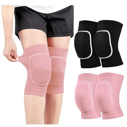 2 Pair Stretchy Knee Pads Knee Brace for Men Women Youth Soft Brace Breathable Sleeve Protective Volleyball Football Dance Tennis Running Cycling Workout Climbing Jogging (black and pink,Large)
