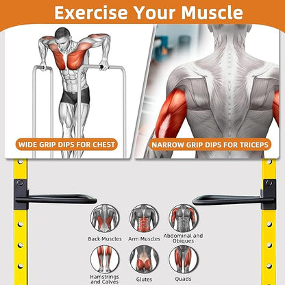 Dip Bar Attachment for Squat Rack, Multi Grip for Strength Training, Pull up, Push up 2x2 inch Power Cage Squat Rack, Pair