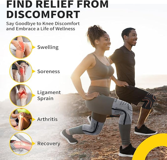 CAMBIVO Knee Brace for Women and Men with Side Stabilizer 2 Pack, Lightweight Knee Compression Sleeves for Knee Pain Relief, Running, Workout and Daily Activities – Essential Series (Gray, Medium)