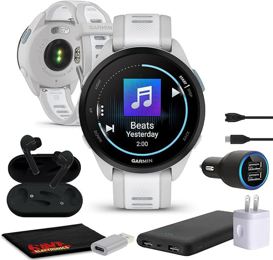 Garmin Forerunner 165 Music GPS Running Smartwatch, Fitness Tracker Smart Watch for Women and Men Bundle with Accessories - Mist Gray/Whitestone