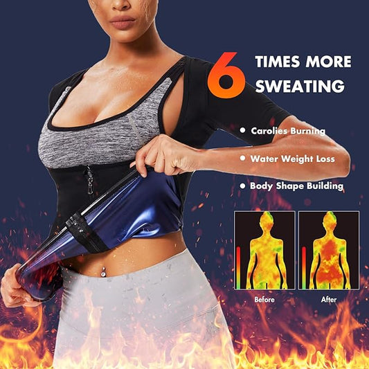 Sauna Suit Shirt for Women Sweat Jacket Hot Waist Trainer Zipper Short Sleeve Workout Vest Tank Top Body Shaper