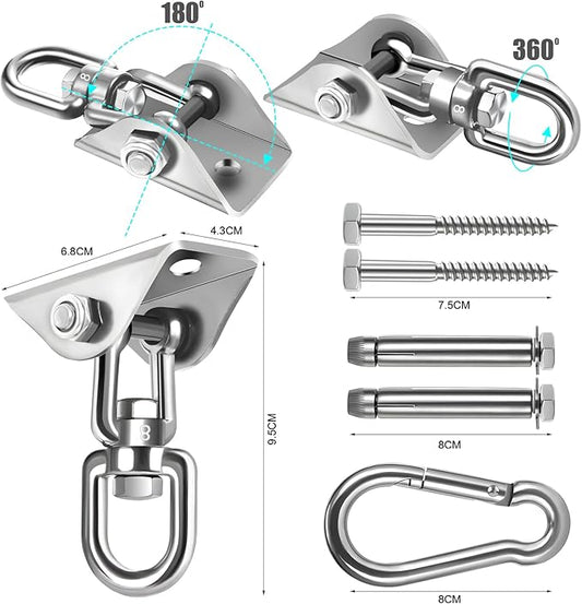 Hammock Hanging Kit,Hanging Chair Hardware 360°Rotating 1200 lb Capacity Hammock Hooks Heavy Duty,Hammock Chair Hanging Kit & Swing Ceiling Hook Snap for Hammock Chair Stand,Seat,Tree,Yoga,Gym(Silver)