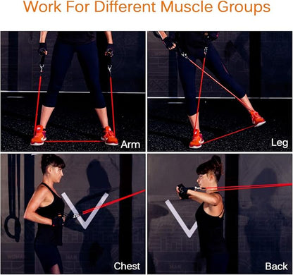 Resistance Bands Set, Workout Bands with Handles, Door Anchor, Ankle Straps and Carry Bag, Exercise Bands for Shape Body and Home Workouts