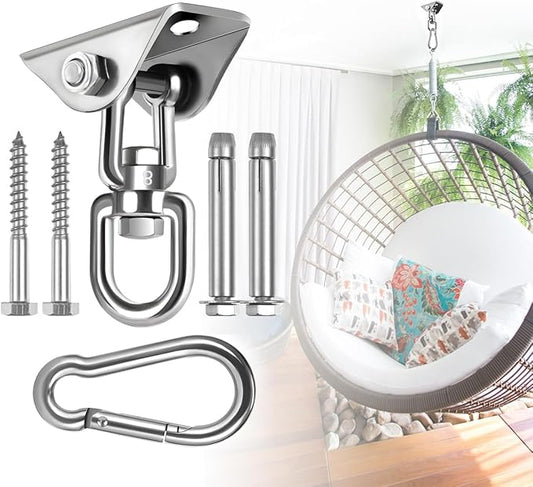 Hammock Hanging Kit,Hanging Chair Hardware 360°Rotating 1200 lb Capacity Hammock Hooks Heavy Duty,Hammock Chair Hanging Kit & Swing Ceiling Hook Snap for Hammock Chair Stand,Seat,Tree,Yoga,Gym(Silver)