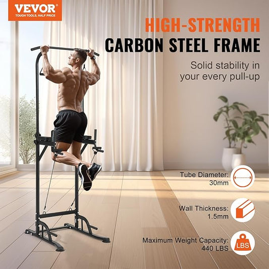 VEVOR Power Tower Dip Station 10-Level Height 7-Level Adjustable 440LBS