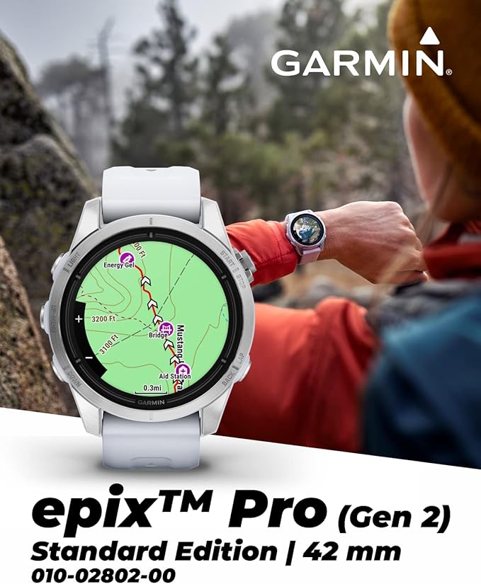 Wearable4U - Garmin epix Pro (Gen 2), 42mm, High Performance Smartwatch, Advanced Training Technology, Built-in Flashlight, Whitestone with White Earbuds Bundle