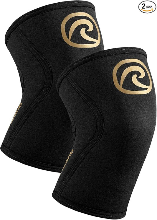 Rehband 5mm Knee Sleeves for Functional Training, Cross-Training & Powerlifting, Weightlifting Knee Support made of Neoprene, Unisex, Colour:Gold/Black - 1 Pair, Size:Small