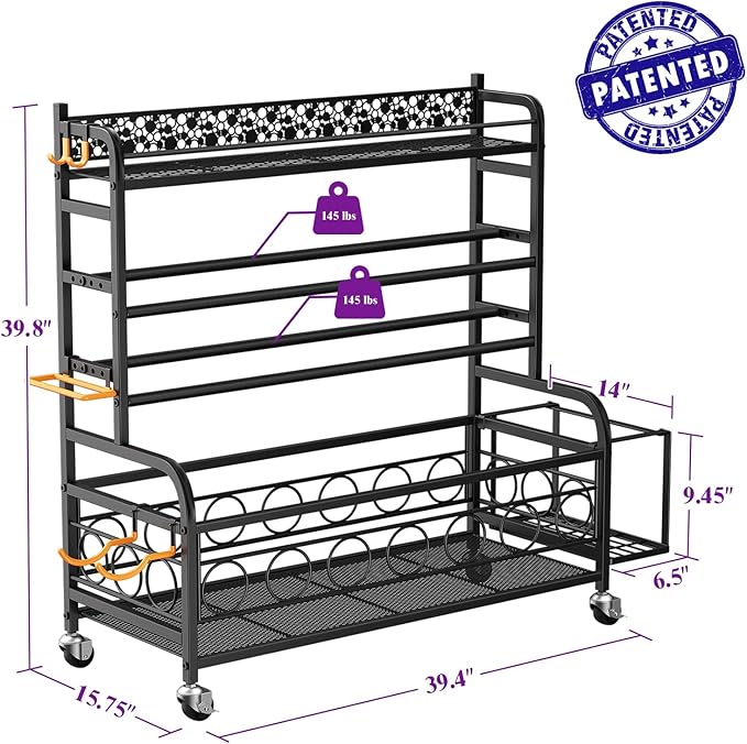 Dumbbell Rack, VOPEAK Weight Rack for Home Gym, Home Gym Storage Rack for Yoga Mat Kettlebells and Strength Training Equipment, Weight Storage Rack for Dumbbells with Wheels
