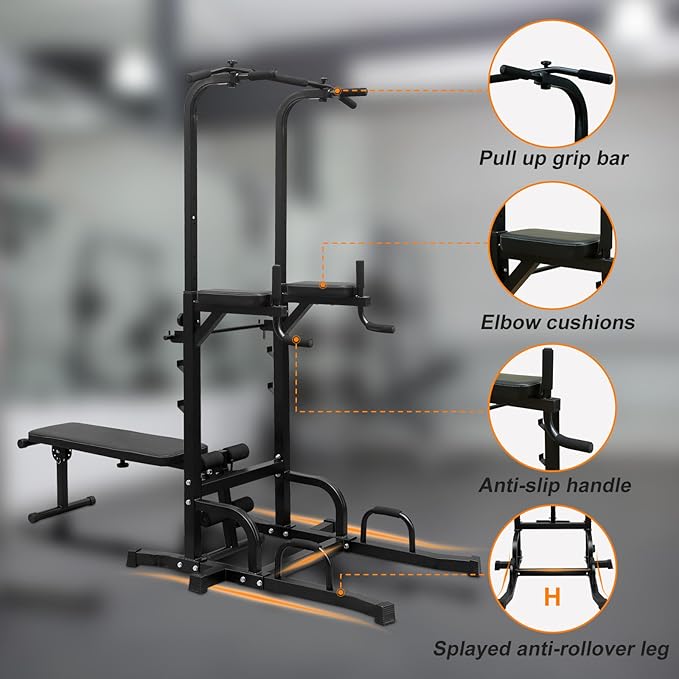 Power Tower with Bench Multifunctional Home Gym Pull