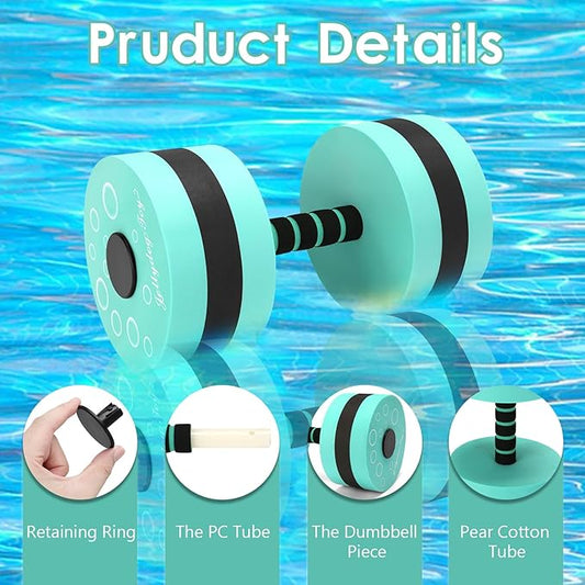 Aquatic Exercise Dumbbells, 2PCS Aqua Fitness Barbells, EVA-Foam Water Rings Dumbbell Set, Pool Weights Dumbbells Set for Water Aerobics Weight Loss, Pool Fitness, Water Exercise