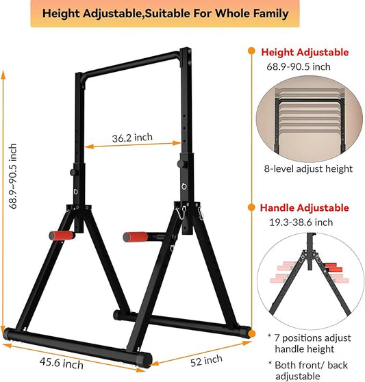 DOBESTS Foldable Power Tower Pull Up Bar Dip Station Adjustable Multifunction Workout Pull Up Tower Station Gym Strength Training Equipment for Home Outdoor, Triangular Legs, Support 700lbs