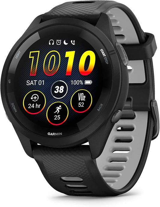 Garmin Forerunner 265 Running Smartwatch, Colorful AMOLED Display, Training Metrics and Recovery Insights, Black and Powder Gray (Renewed)