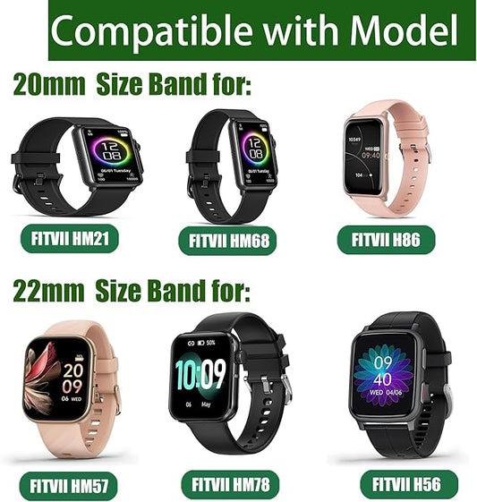 Compatible for FITVII Nexa, HM21, HM68, H86, HM57, HM78, H56 Smart Watch Fitness Tracker Bands, 18mm, 20mm, 22mm Fabric Elastic Scrunchie Elastic Women Cute Replacement Straps