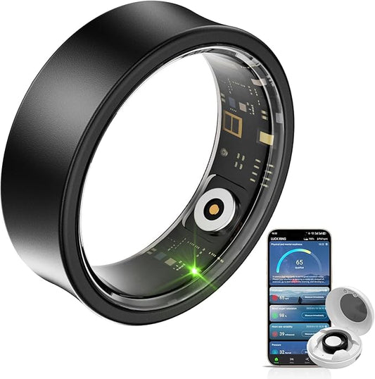 AI Smart Ring, Fitness Tracker with Heart Rate, Blood Pressure, Sleep Tracking, Step Tracking, 10ATM, Waterproof Smart Ring for iPhone and Android (Matte Black, 7)