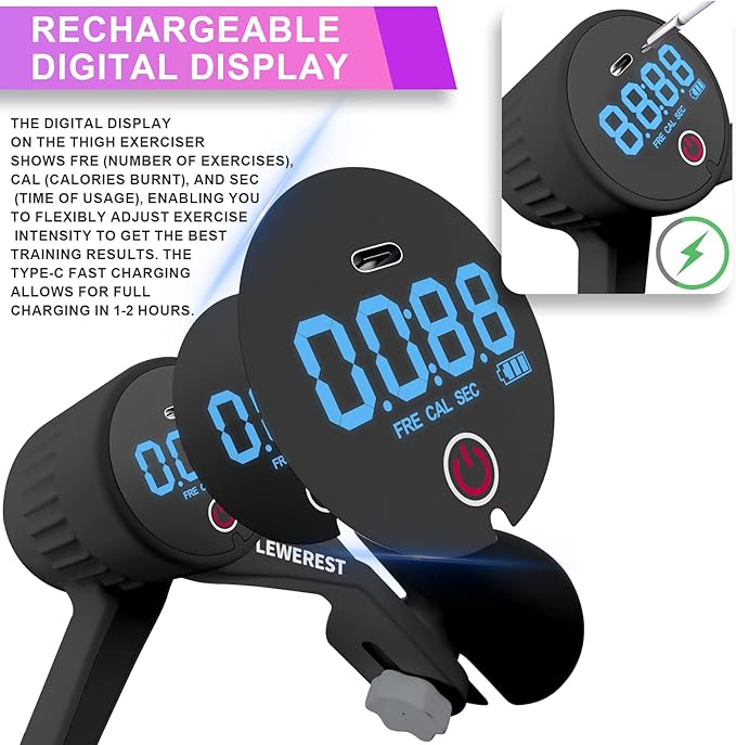 Thigh Master Thigh Exerciser with Counter Rechargeable 4 Levels 360° Rotatable