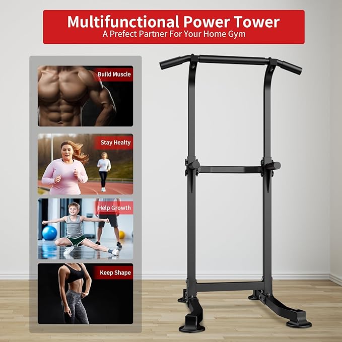 Wesfital Pull Up Bar Dip Bar Power Tower Workout Dip Station Height Adjustable Free Standing Chin Up Bar Home Gym Equipment 330LBS Weight Capacity