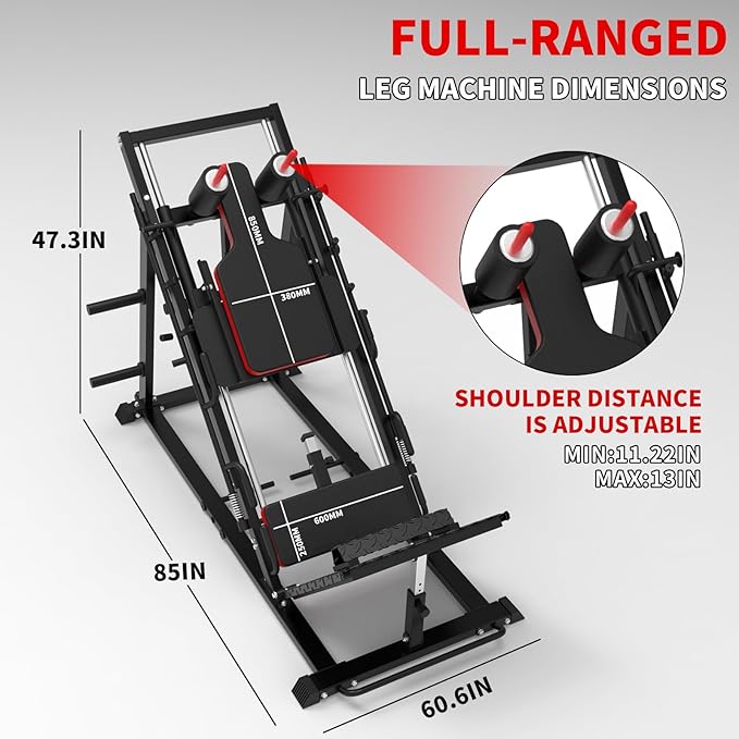 Leg Press Hack Squat Machine Combo, Professional Adjustable Leg Exercise Machine with Linear Bearing, Hack Squat Leg Press Machine with Weight Storage Posts for Full Lower Body Workout, 1500LBS