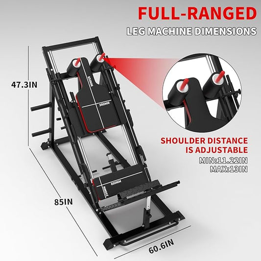 Leg Press Hack Squat Machine Combo, Professional Adjustable Leg Exercise Machine with Linear Bearing, Hack Squat Leg Press Machine with Weight Storage Posts for Full Lower Body Workout, 1500LBS