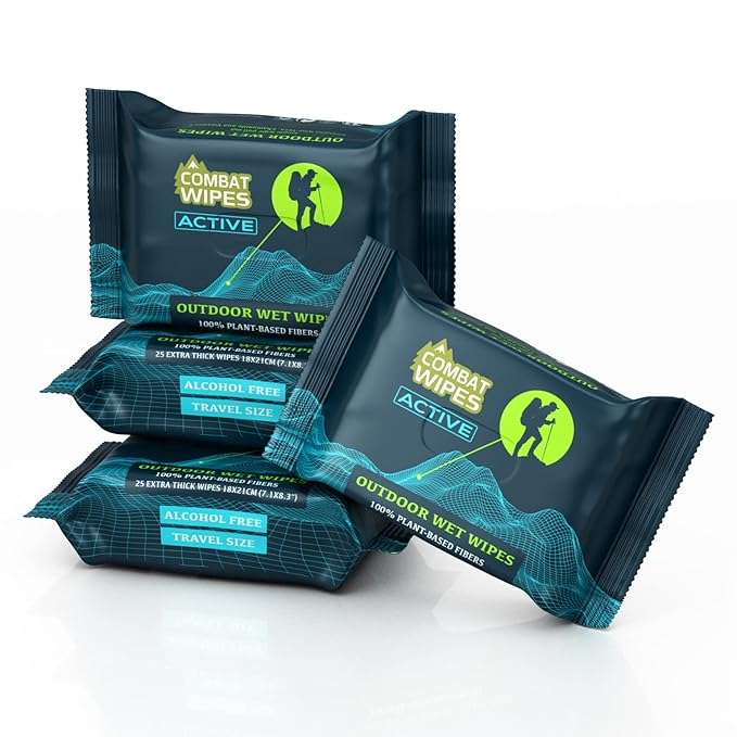 Combat Wipes ACTIVE Outdoor Wet Wipes - Extra E(4 packs, 25 wipes