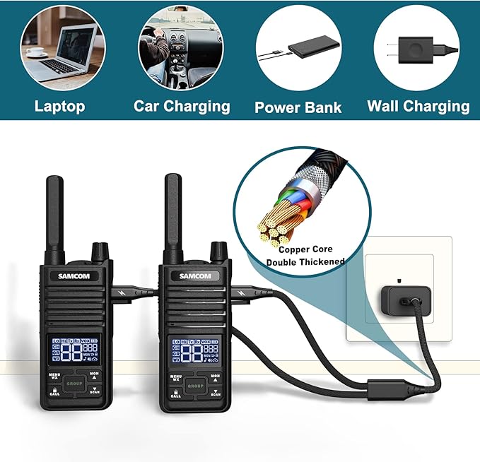 SAMCOM GMRS Walkie Talkies for Adults T2 Rechargeable 2 Watt Radio,30 Channels (4 Pack)