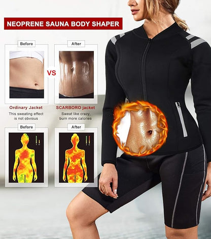 SCARBORO Sauna Sweat Suit for Women Neoprene Hot Jacket Full Body Shaper Slimming Weight Workout Top Waist Trainer Vest Shirt