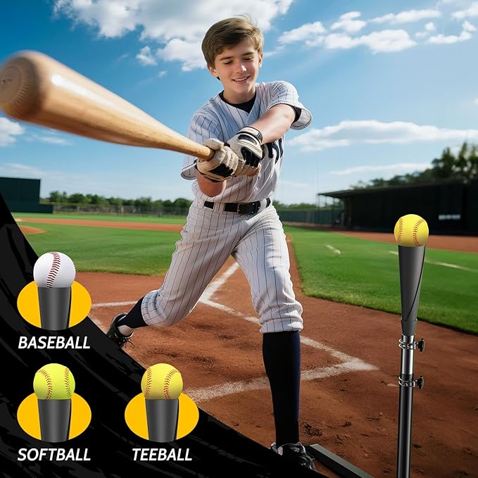 2-in-1 Baseball & Softball Swing Trainer with Batting Tee – Adjustable Height 30"-46", Heavy-Duty X-Base for Stable Hitting, Practice Equipment for Home, Backyard, Kids & Teens