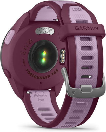 Garmin Forerunner 165 Music GPS Running Smartwatch, Fitness Tracker Smart Watch for Men and Women Bundle with Accessories - Berry/Lilac