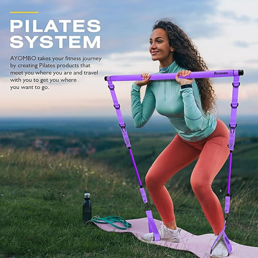 Pilates Bar Kit With Resistance Bands, Workout Equipment for Legs, Hip, Waist, Arm, Squats Exercise Equipment for Home Workouts, Adjustable 3-Section Bar Kit for Women & Men