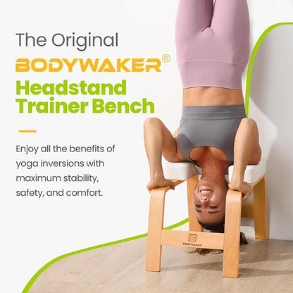 Yoga Headstand Bench, Stand Yoga Chair for Balance Training, Core Strength Building, Upside Down Chair for Relaxation, Handstand Trainer Inversion Chair for Home Gym (Wood White)