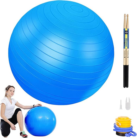 Atarvana Cardio Drumming Equipment Set, Extra Thick Yoga Ball with Pump & Cardio Drumming Sticks with Grips, Aerobic Exercise Ball Drumsticks Workout Set for Stability, Rhythm, Gymnastics