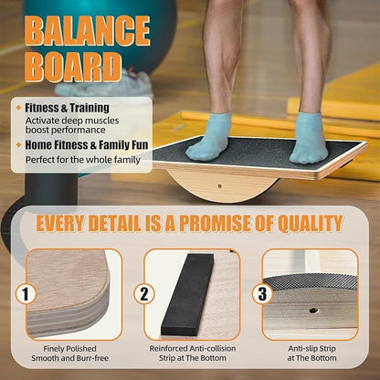 Balance Board Training Wooden Professional Fitness Wobble Board Adult Non-Slip Yoga Two-Way Silent Balance Board