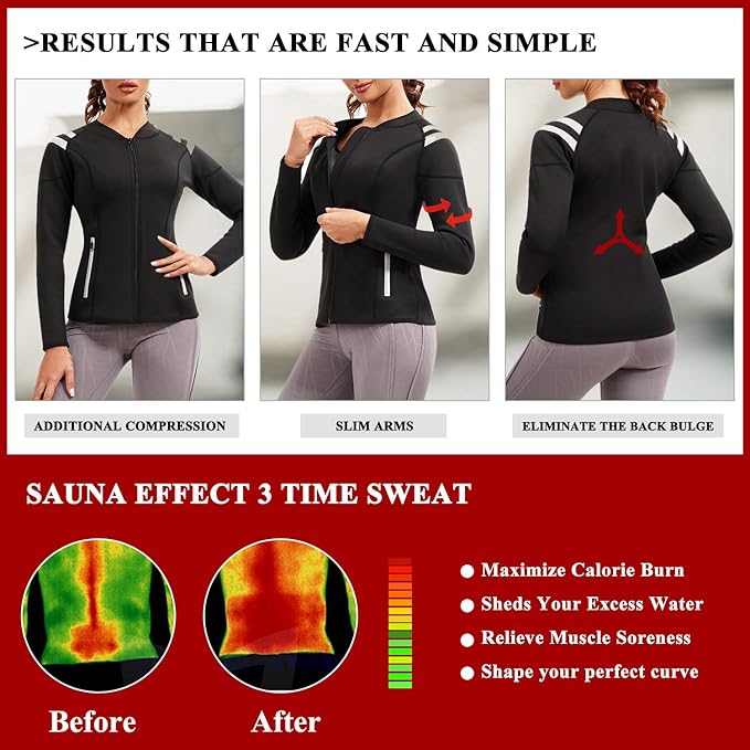 SCARBORO Sauna Sweat Suit for Women Neoprene Hot Jacket Full Body Shaper Slimming Weight Workout Top Waist Trainer Vest Shirt
