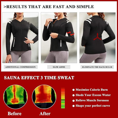 SCARBORO Sauna Sweat Suit for Women Neoprene Hot Jacket Full Body Shaper Slimming Weight Workout Top Waist Trainer Vest Shirt