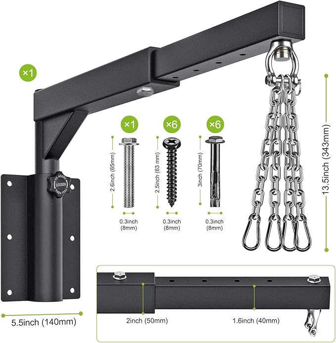 BeneLabel Wall Mount Heavy Bag Hanger, Heavy Duty Punching Bag Stand, Boxing Bag Bracket for Home Gym Indoor Outdoor, 800 LB Capacity