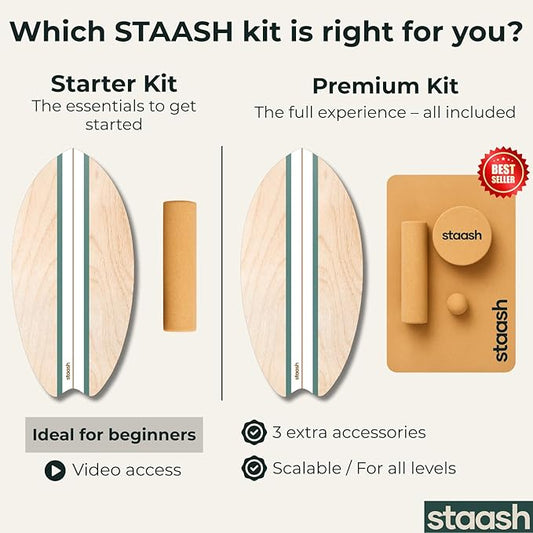 STAASH® Balance Board – Starter (Board + Roller) or Full Kit (w/Mat, Ball & Disc) – Core Balance Trainer for Fitness, Rehab, Surf – Free Coaching Videos